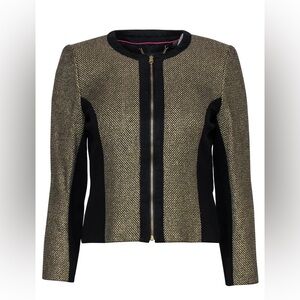 Ted Baker Black & Gold Zip Front Blazer | Size 0
